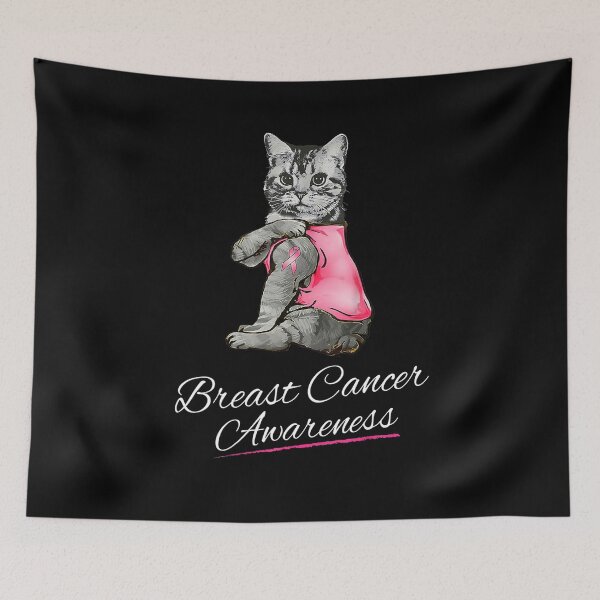 Aperçu de l'œuvre Ruban rose chat drôle en octobre, nous portons un cancer du sein rose créée et vendue par MissRasheedHam.