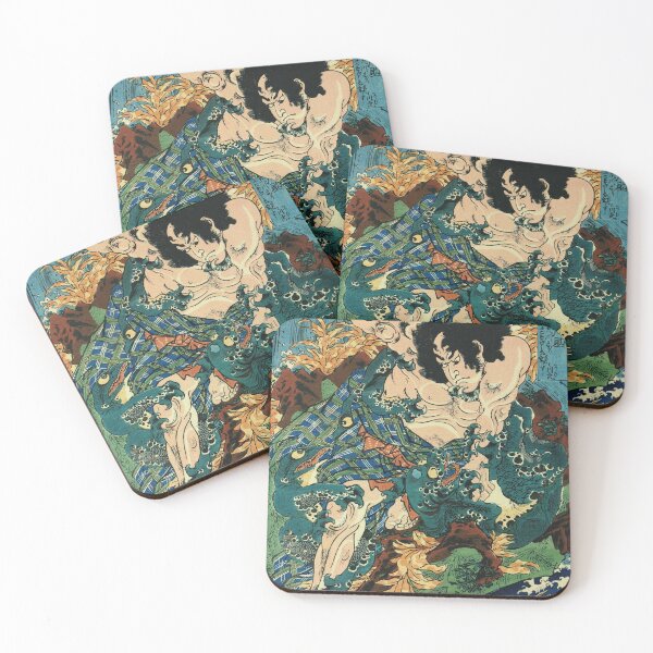 Item preview, Samurai Fighting River Demons - Vintage Japanese Ukiyo-e Woodblock designed and sold by VintageSpaceArt.
