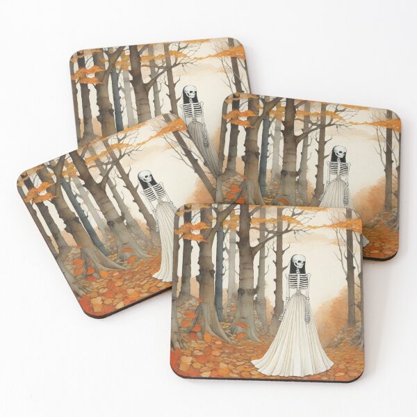 Item preview, Mrs. Skeleton in a white dress on an autumn walk. designed and sold by SaraSumi.