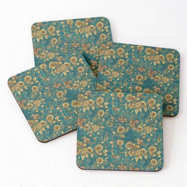 Item preview, Beautiful Watercolor Teal And Golden Sunflowers Pattern designed and sold by Moonsiess.
