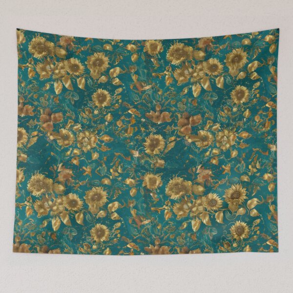 Item preview, Beautiful Watercolor Teal And Golden Sunflowers Pattern designed and sold by Moonsiess.