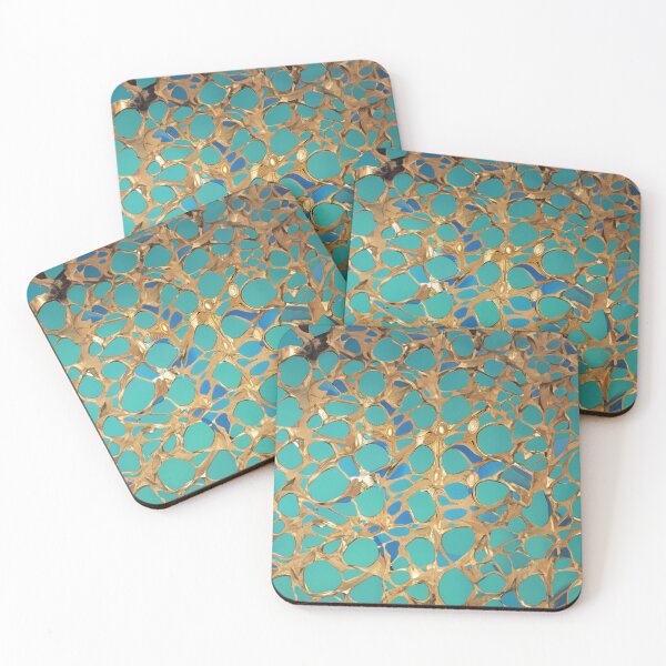 Item preview, Teal And Gold Pattern Stylish Fabric Golden Effect Shiny Spiderweb designed and sold by Moonsiess.