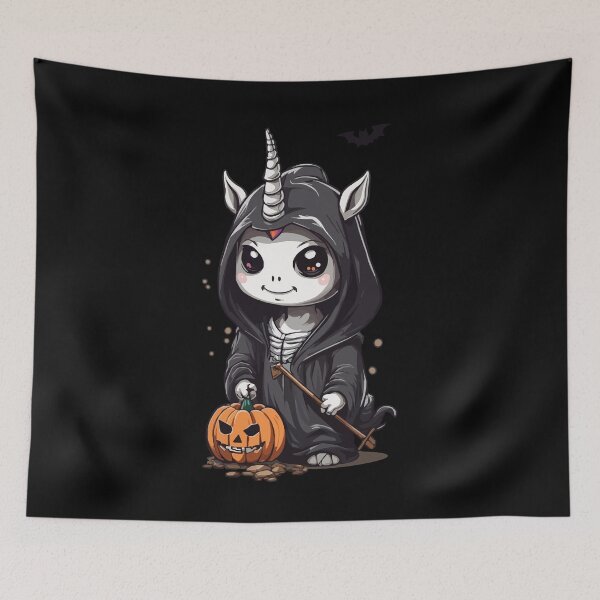 Artikelvorschau, Kawaii Halloween Einhorn Sensenmann Design entworfen und verkauft von LuminOrb.