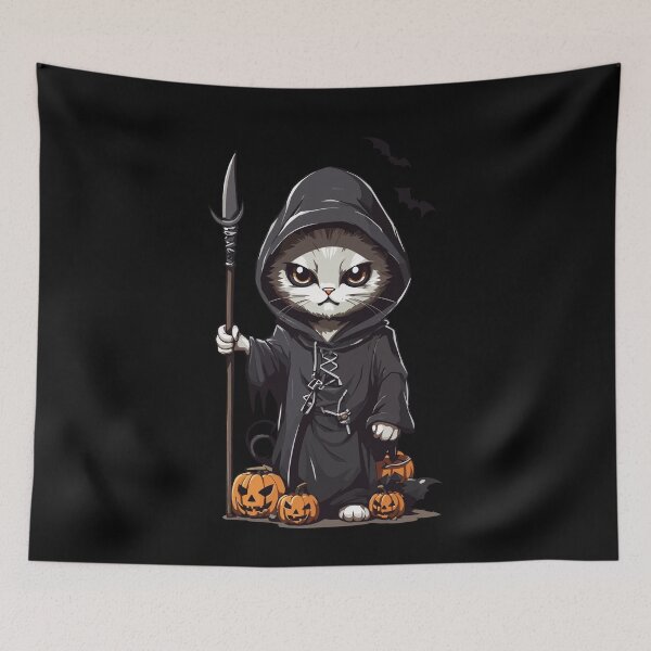 Artikelvorschau, Niedliches Sensenmann Katzen Halloween Design entworfen und verkauft von LuminOrb.