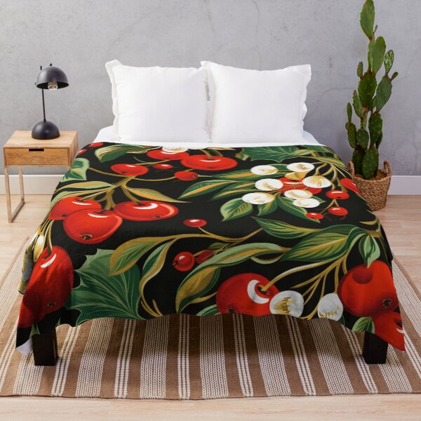 Item preview, Colorful fantasy pattern white red green black cherries fruits berries leaves designed and sold by G-M-Designs.