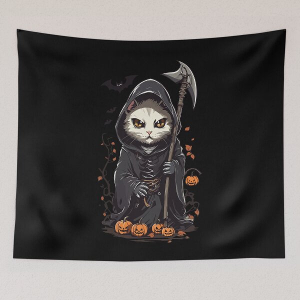 Artikelvorschau, Süß gruseliges Katzen Sensenmann Halloween Design entworfen und verkauft von LuminOrb.