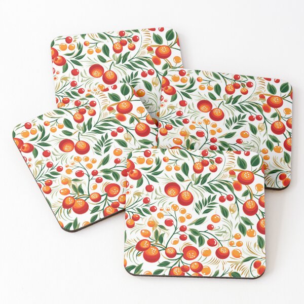 Item preview, Colorful fantasy pattern white red green cherries fruits berries fruits leaves designed and sold by G-M-Designs.