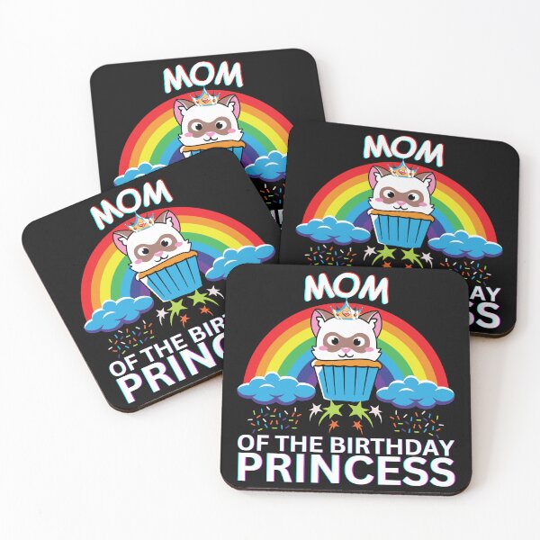 Item preview, Mom Of The Birthday Princess :Cute Cupcake Cat Wearing Crown with rainbow and cloud in background gift for all family members designed and sold by MotivaChic.