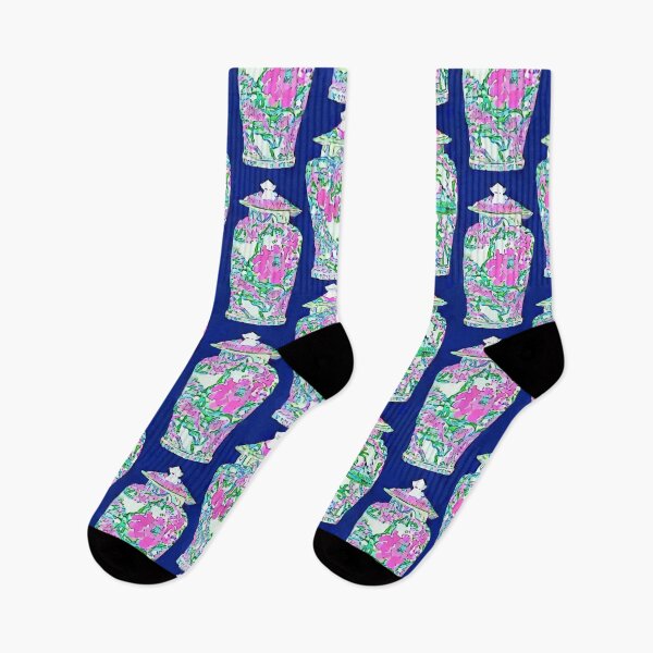 Item preview, Colorful chinoiserie jars on deep blue seamless pattern designed and sold by SophieClimaArt.