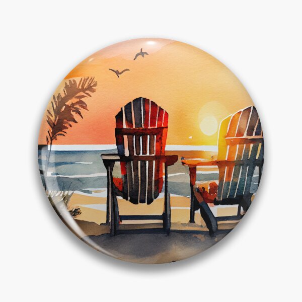 Item preview, Couple Chairs at Beach Sunset Watercolor Summer Vacation  designed and sold by AME ⭐⭐⭐⭐⭐.