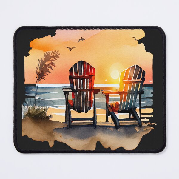 Item preview, Couple Chairs at Beach Sunset Watercolor Summer Vacation  designed and sold by AME ⭐⭐⭐⭐⭐.
