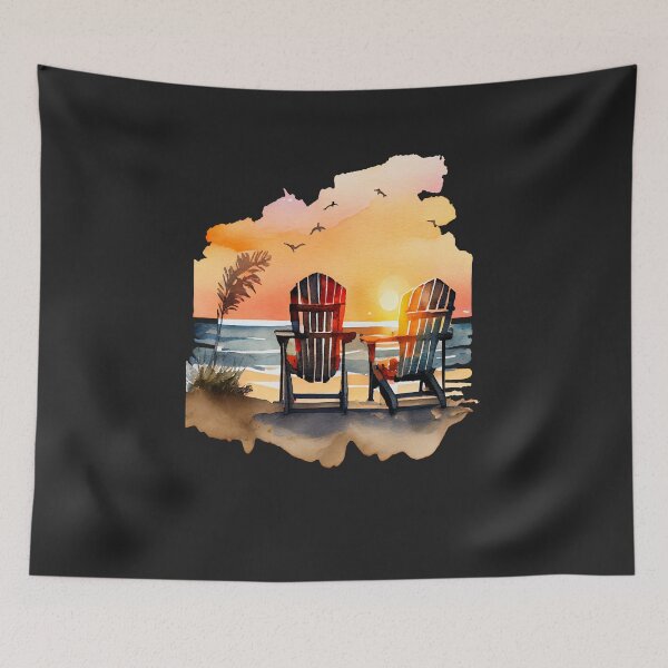 Item preview, Couple Chairs at Beach Sunset Watercolor Summer Vacation  designed and sold by AME ⭐⭐⭐⭐⭐.