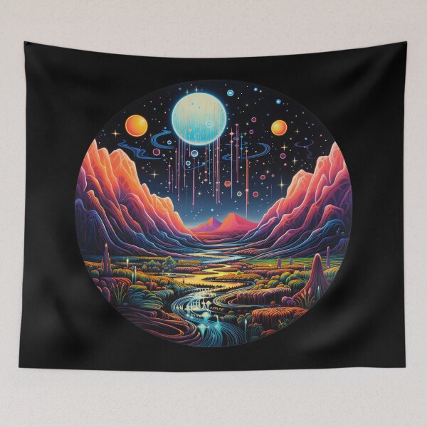 Item preview, Night Landscape Colorful Psychedelic Art designed and sold by Trippinink-.