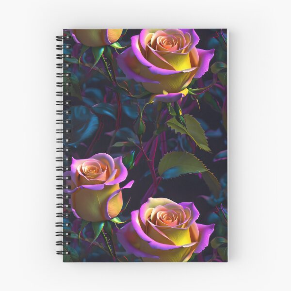 Aperçu de l'œuvre Roses violet vif, roses et jaunes sur fond de feuillage foncé. créée et vendue par Image-Caption.