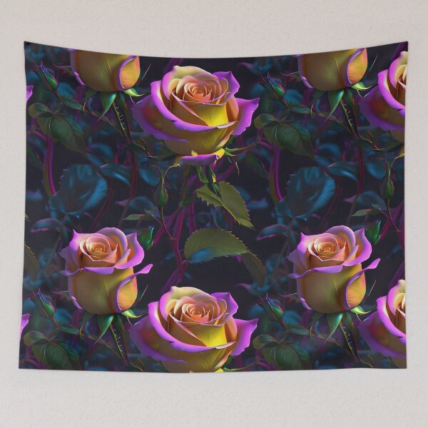 Item preview, Bright Purple, Pink, Yellow Roses on a Dark Foliage Background. designed and sold by Image-Caption.