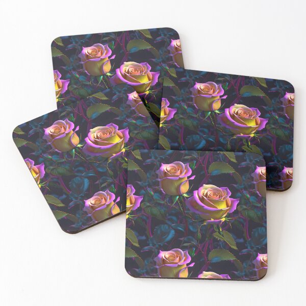 Item preview, Bright Purple, Pink, Yellow Roses on a Dark Foliage Background. designed and sold by Image-Caption.