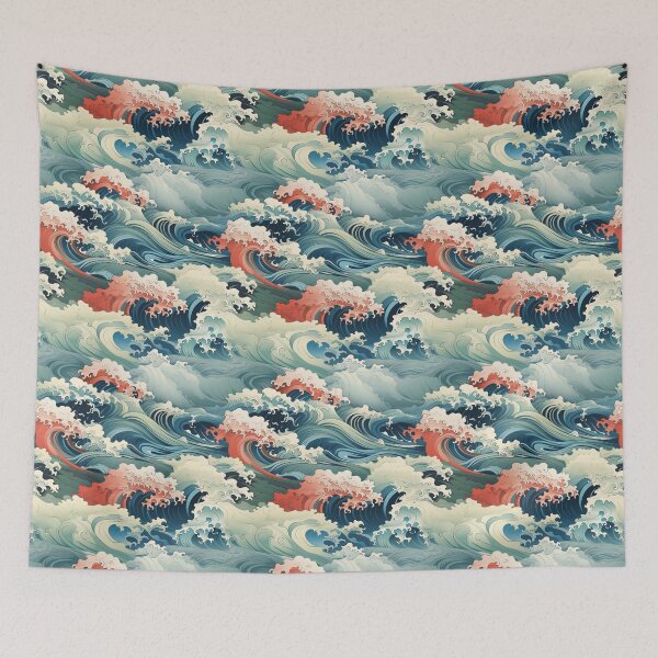 Item preview, Blue pink Japanese-style waves pattern designed and sold by Capictures.