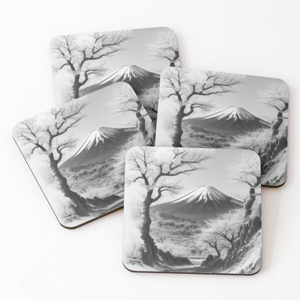 Item preview, Mt. Fuji black and white at cherry blossom season designed and sold by mikaws.