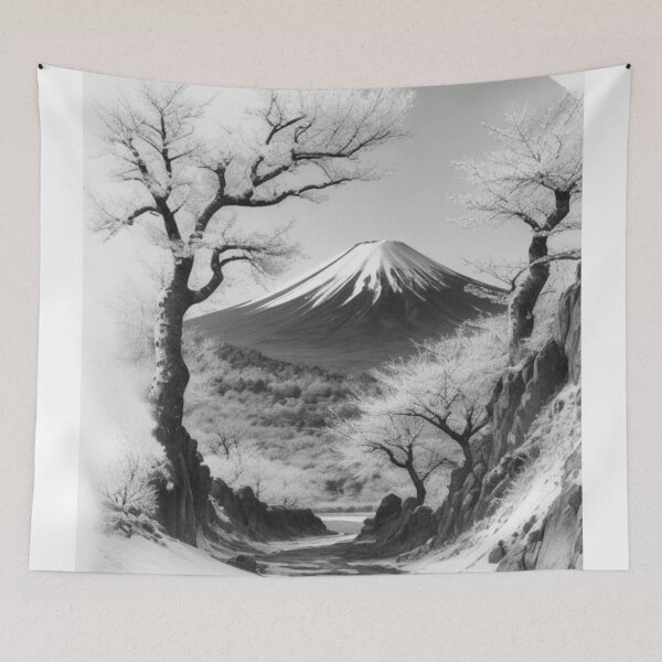 Item preview, Mt. Fuji black and white at cherry blossom season designed and sold by mikaws.