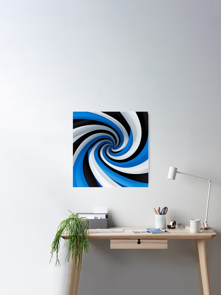 Optical Illusion Art: Black & White Spirals with Electric Blue