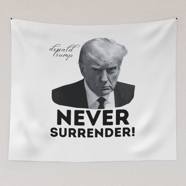 Item preview, Never Surrender trump mugshot designed and sold by ArtfulWhimsy007.