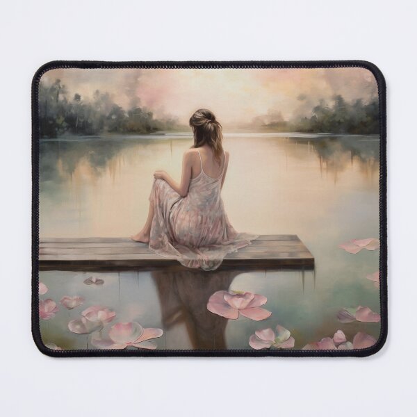 Item preview, Coquette aesthetic vintage painting of a woman by a lake designed and sold by Coquette Art.
