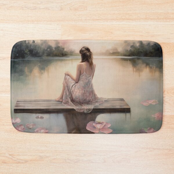Item preview, Coquette aesthetic vintage painting of a woman by a lake designed and sold by Coquette Art.