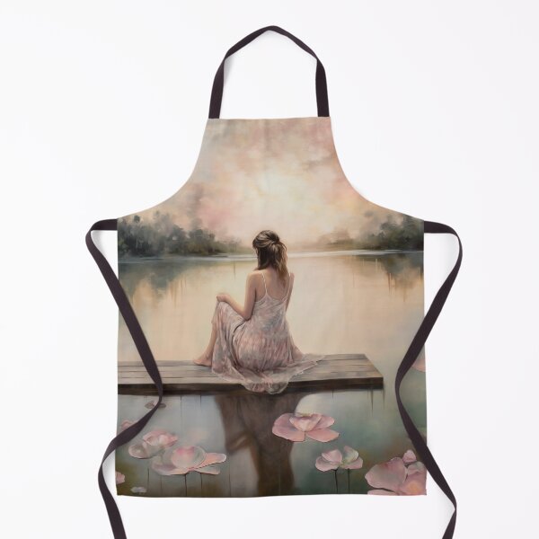 Item preview, Coquette aesthetic vintage painting of a woman by a lake designed and sold by Coquette Art.