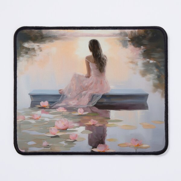 Item preview, Coquette aesthetic vintage painting of a woman by a lake designed and sold by Coquette Art.