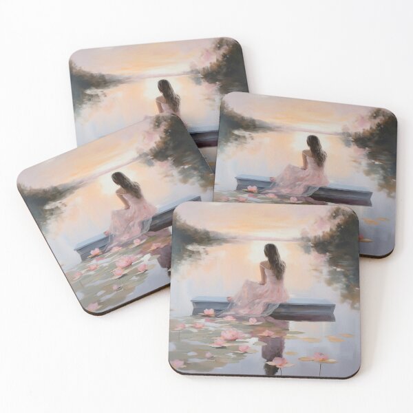 Item preview, Coquette aesthetic vintage painting of a woman by a lake designed and sold by Coquette Art.