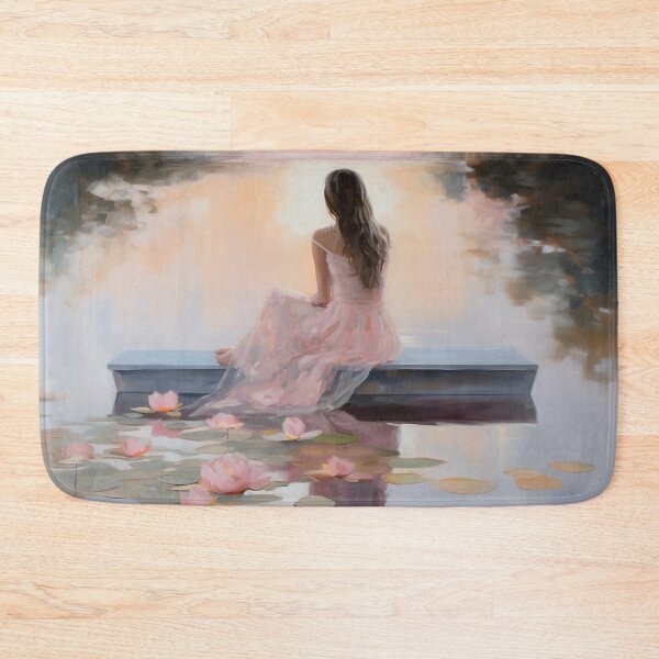 Item preview, Coquette aesthetic vintage painting of a woman by a lake designed and sold by Coquette Art.