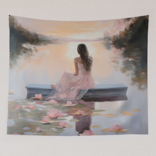 Item preview, Coquette aesthetic vintage painting of a woman by a lake designed and sold by Coquette Art.