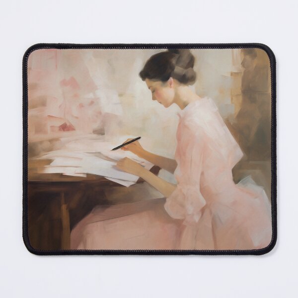 Item preview, Coquette aesthetic vintage painting of a writer woman designed and sold by Coquette Art.