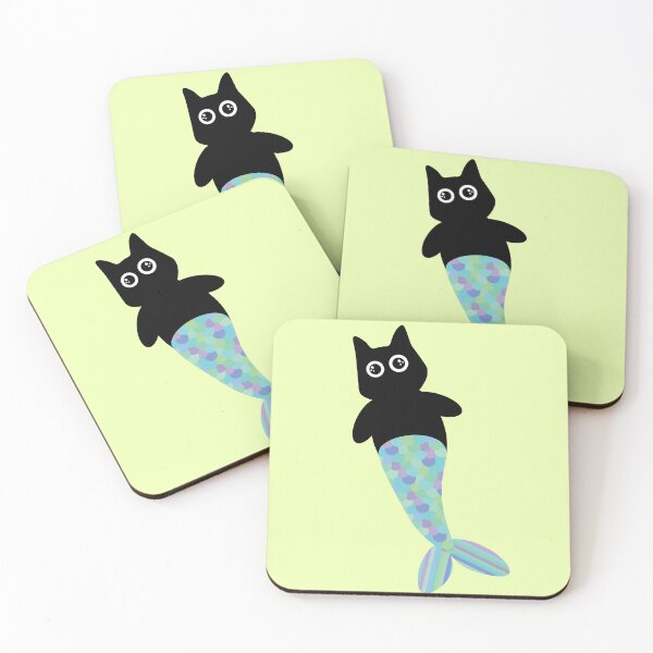 Item preview, Big-eyed Black Mermaid Cat designed and sold by DestructoKitty.