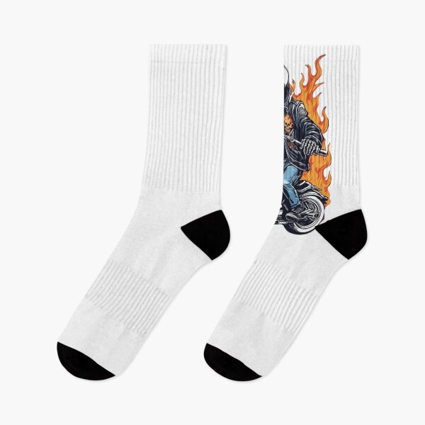 Item preview, Skeleton riding motorbike with flames behind designed and sold by BubblyOcean.