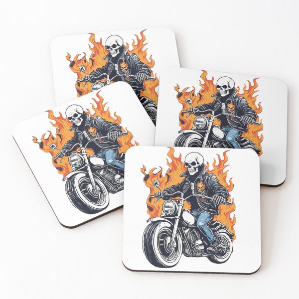 Item preview, Skeleton riding motorbike with flames behind designed and sold by BubblyOcean.