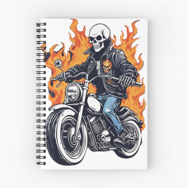 Item preview, Skeleton riding motorbike with flames behind designed and sold by BubblyOcean.