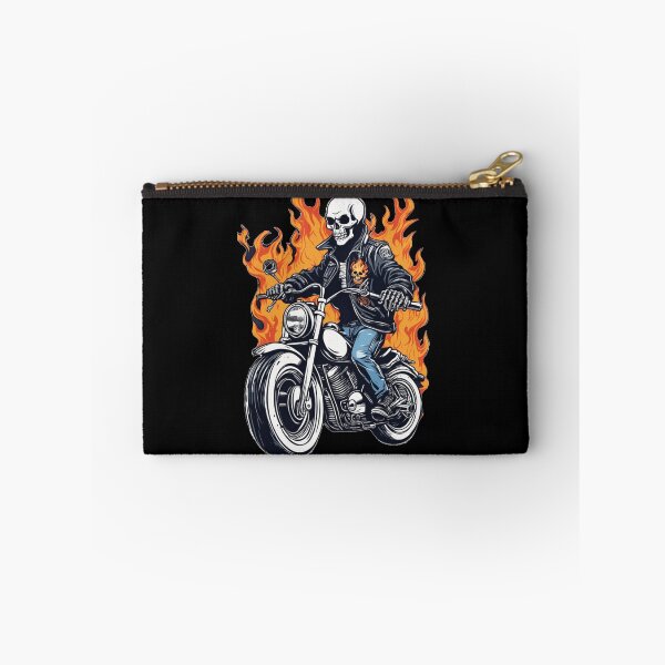 Item preview, Skeleton riding motorbike with flames behind designed and sold by BubblyOcean.