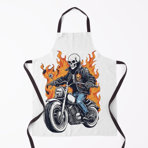 Item preview, Skeleton riding motorbike with flames behind designed and sold by BubblyOcean.