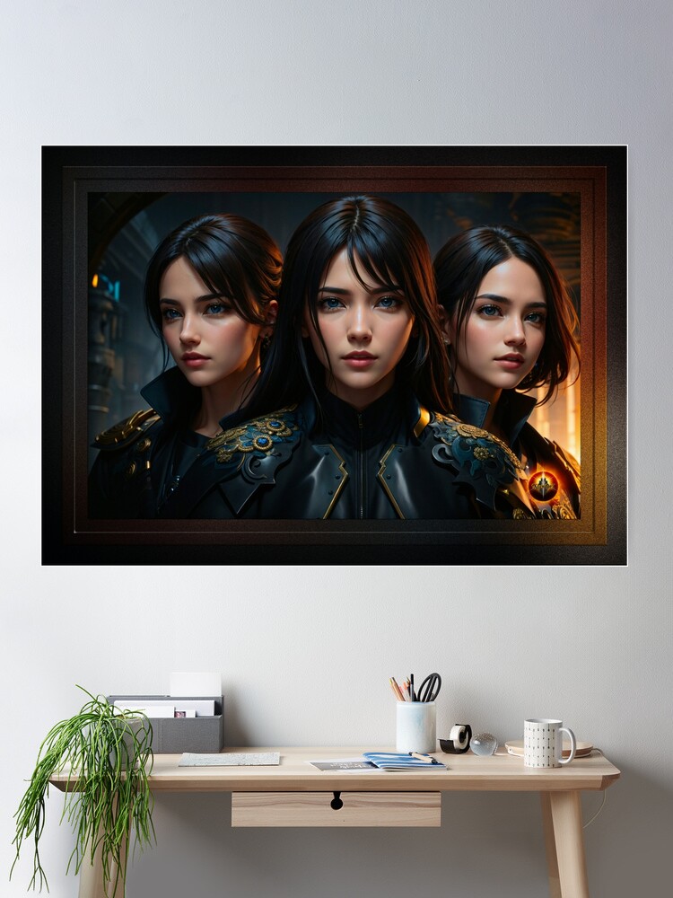 Sisters Of The Amari Fantasy Mystical AI Concept Art Portrait by Xzendor7 Wall Decor Poster