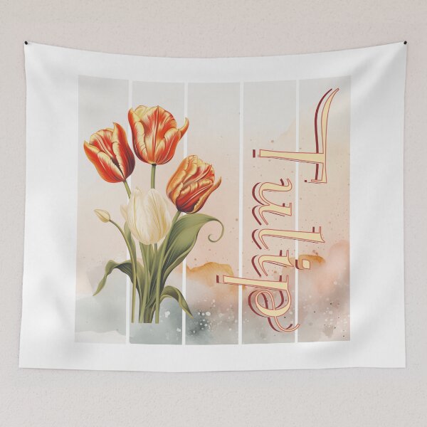 Item preview, Vintage tulip flower design with intricate text and watercollored art background designed and sold by Vindbult.
