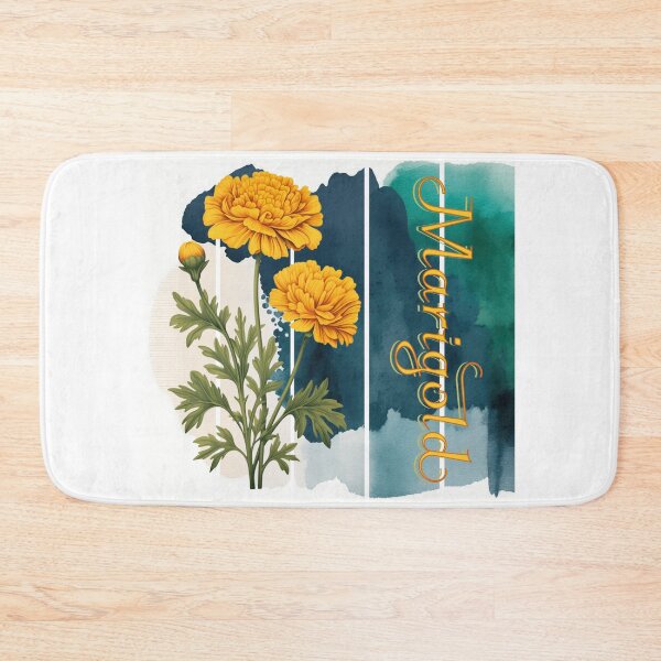 Item preview, A beautiful design with a vintage Marigold flower and intricate text.  Background with watercolor art designed and sold by Vindbult.