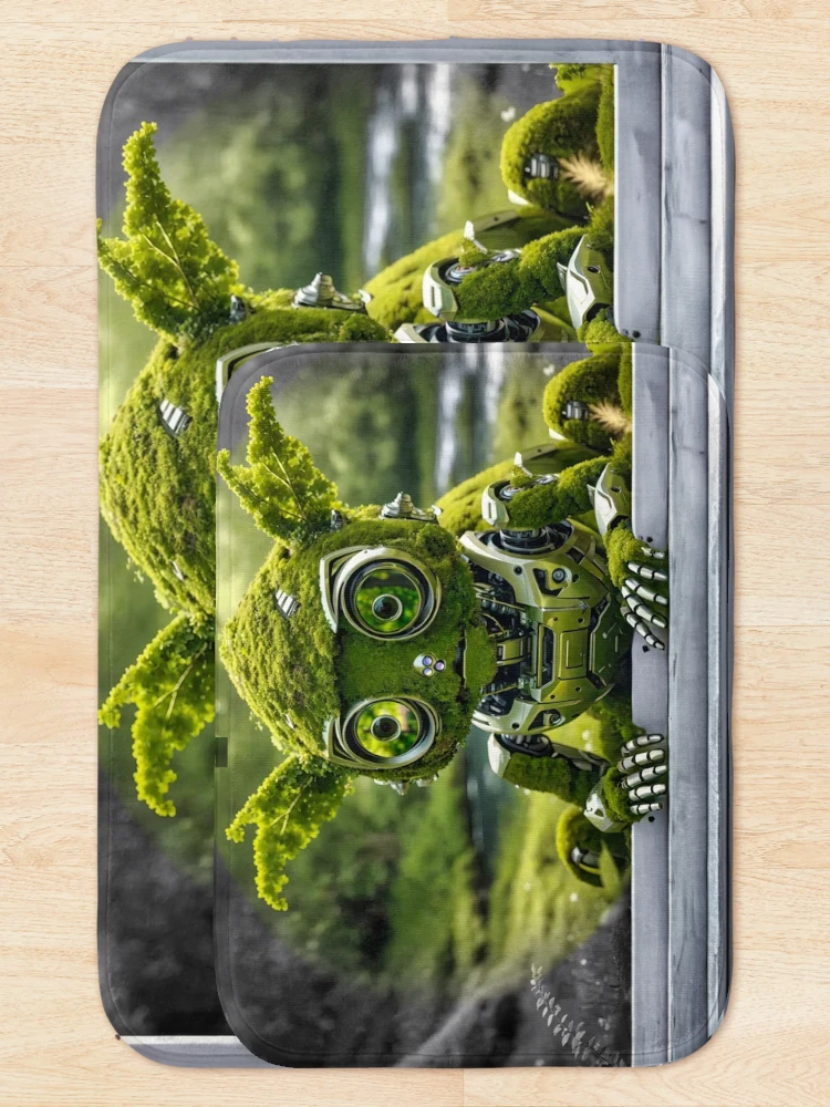 Thumbnail 5 of 6, Bath Mat, Mossy Robby - Robot designed and sold by Glenburn Graphics.