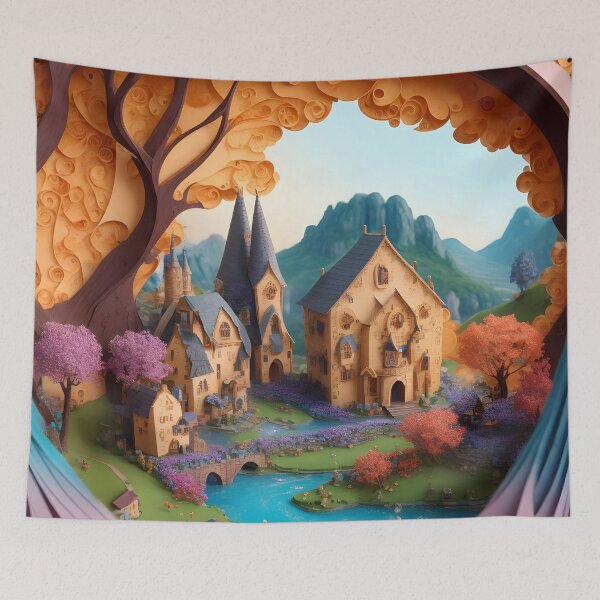 Item preview, Riverside Village Serenity: Quilled Nature Escape designed and sold by Ceemko's Vintage Corner.