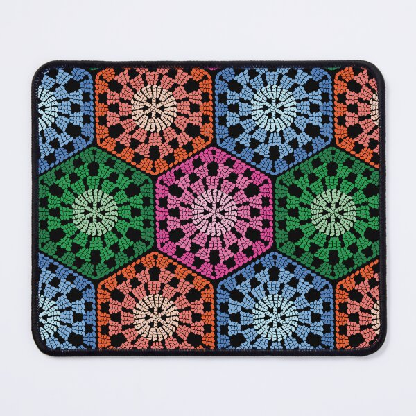 Item preview, Crochet Granny Hexagon Retro Pattern in Pastel colours with Black Background  designed and sold by Aureusglow.