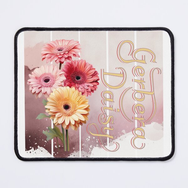 Item preview, Vintage Gerbera Daisy and intricate text.  Background with watercolor art designed and sold by Vindbult.