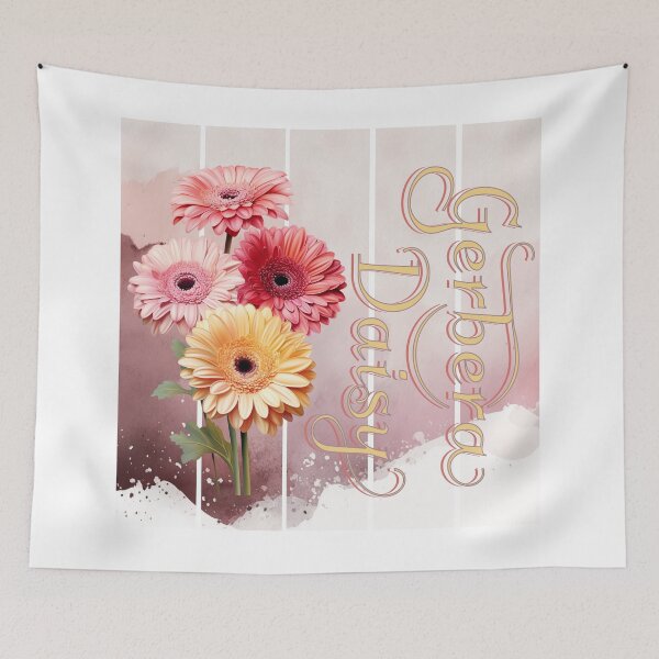 Item preview, Vintage Gerbera Daisy and intricate text.  Background with watercolor art designed and sold by Vindbult.
