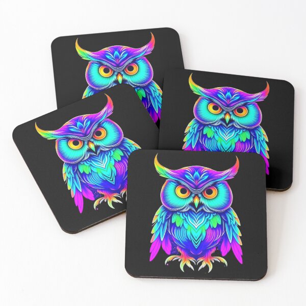 Item preview, Holographic owl, cute colorful psychedelic bird designed and sold by All Year Round.