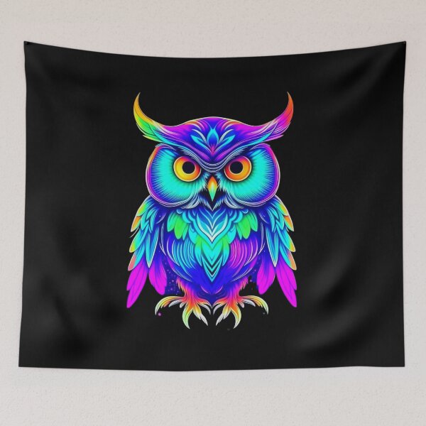Item preview, Holographic owl, cute colorful psychedelic bird designed and sold by All Year Round.