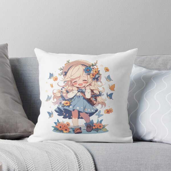Item preview, happy girl smile wiht flower and butterfly cartoon designed and sold by ASdsign.